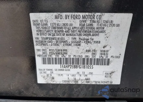 2015 Ford Taurus Sel from USA, damaged, VIN 1FAHP2E88FG181055